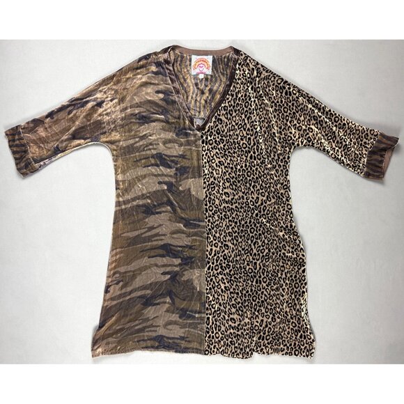 Johnny Was Animal Print Camouflage Rayon Silk Blend Velvet V-Neck Tunic Size S - Picture 1 of 6